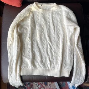 Made In Italy Wool Cashmere Cream White Cropped Cable Knit Crew Neck Sweater